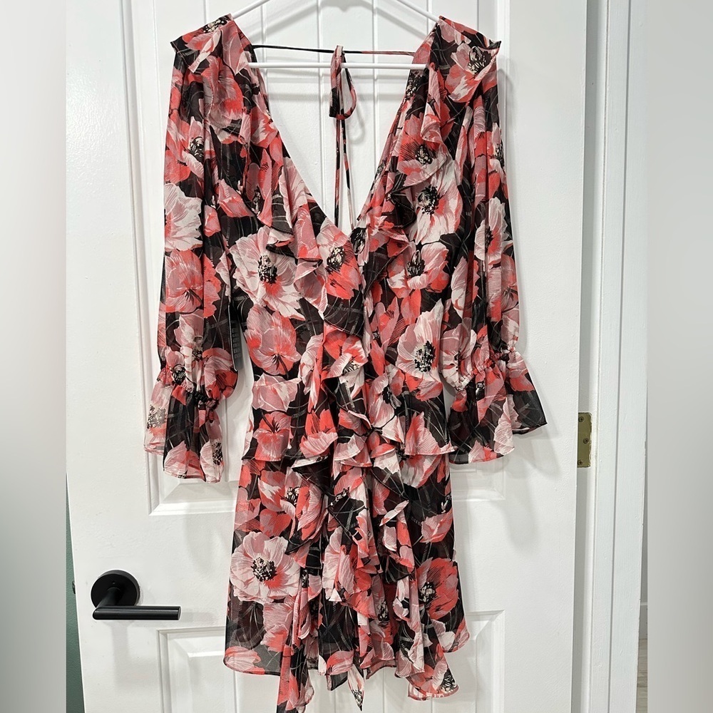 NWT MISA LOS ANGELES ROSALINA RUFFLED FLORAL PRINT GEORGETTE MINI DRESS